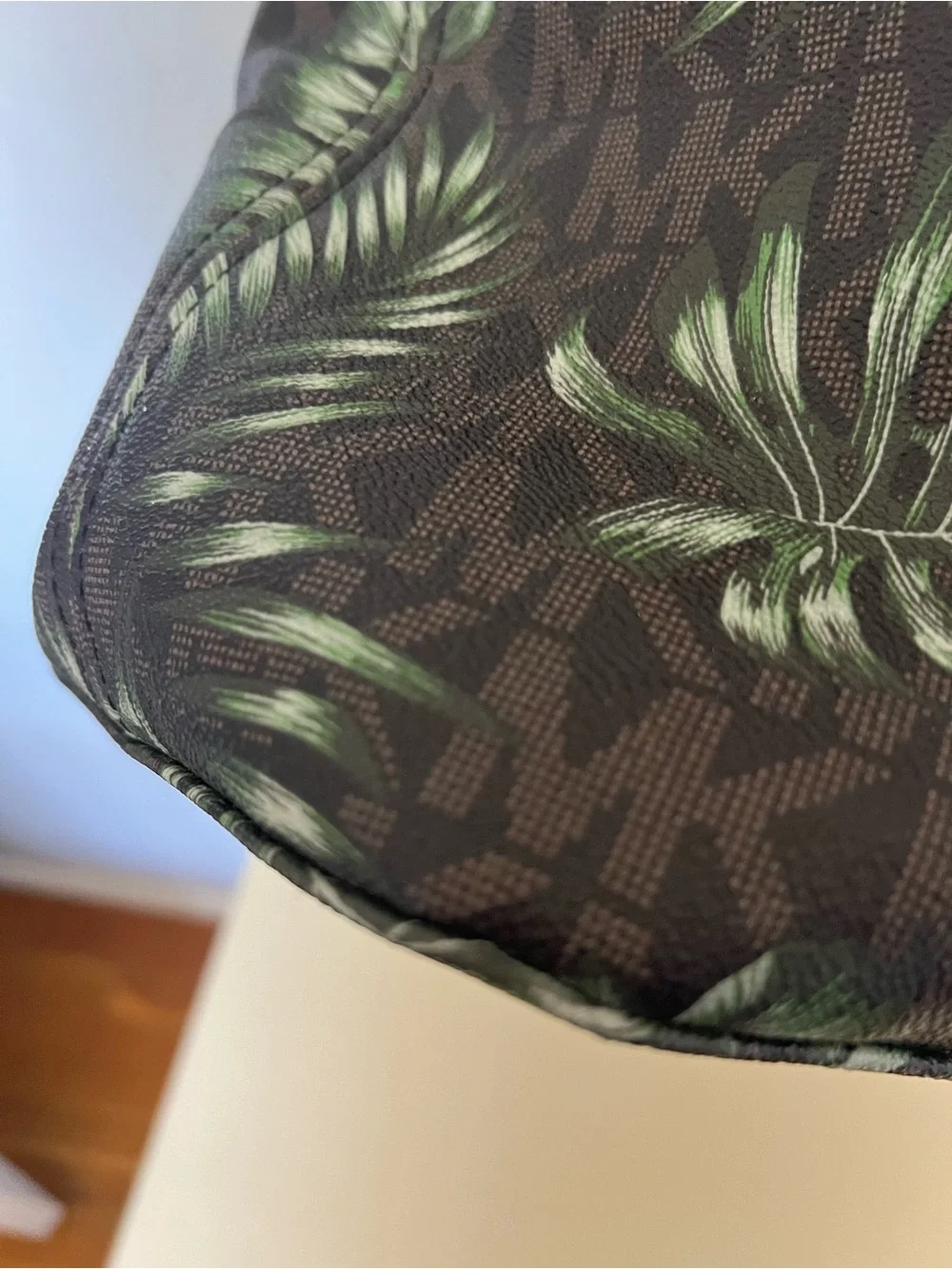 Michael Kors Green Palm-Print Tote with Gold Hardware